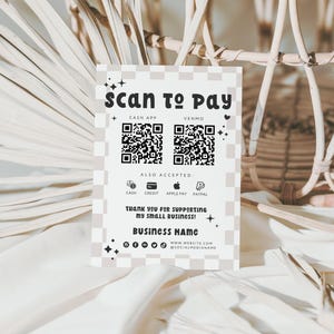 Cute Retro Scan to Pay Sign Template Canva 2 QR Code Printable Payment Sign, Accepted Payments Sign, CashApp Paypal Venmo Printable - Millie