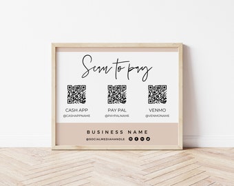 Printable Payment Sign, QR Code Sign Template, Scan to Pay Sign, Accepted Payments Sign, CashApp Paypal Sign Customizable QR Code "Skye"