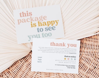 Editable Rainbow Small Business Thank You Card, Printable Retro Thanks For Your Purchase Card Cute Small Business Package Insert Card - Dani