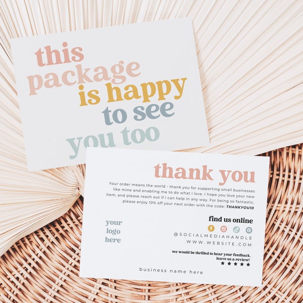 Editable Rainbow Small Business Thank You Card, Printable Retro Thanks For Your Purchase Card Cute Small Business Package Insert Card - Dani