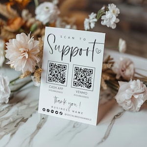 Boho Scan to Support Sign Template, QR Code Sign, Printable Donation Sign, Scan to Donate Sign CashApp Paypal Sign Payment Here Sign - Gwen