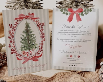 Vintage Christmas Thank You Card Canva Template, Editable Classic Holiday Order Insert, Cottagecore Business Packaging