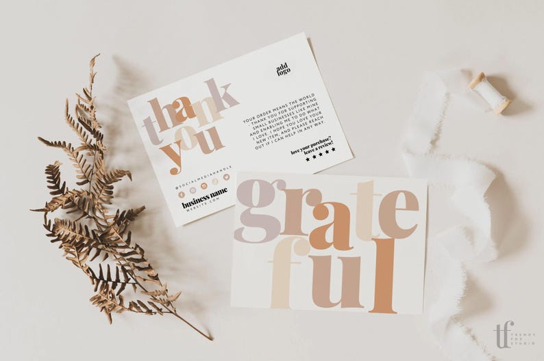 Boho Thank You Card Canva Template, Editable Small Business Neutral ...