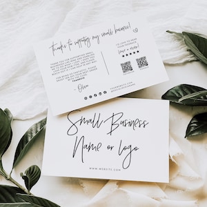 Minimal Business Thank You Card Canva Template, 2 QR Code Leave a Review Postcard, Thanks For Your Purchase Editable Package Insert - Dusk