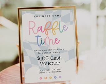 Colorful Rainbow Raffle Sign Canva Template, Modern Enter To Win Entry Ticket, Pop-Up Prize Draw Signage Bundle - Lumi