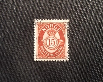 1908 Norway Posthorn 15ore Brown NORGE New value.used v.fine