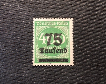 Rare 1923 German Empire 75/400T.Mk.Pfg Saufend.Blush Green Overprinted stamp. watermark. Ex.fine unused.