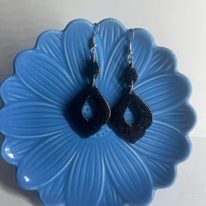 Black Glitter Dangle Polymer Clay Earrings