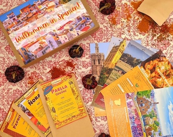 Spanienbox Gewürzreise - Gewürzbox mit Rezepten - Kochbox - Kleines Geschenk für Kochliebhaber, Familien & Reisefans