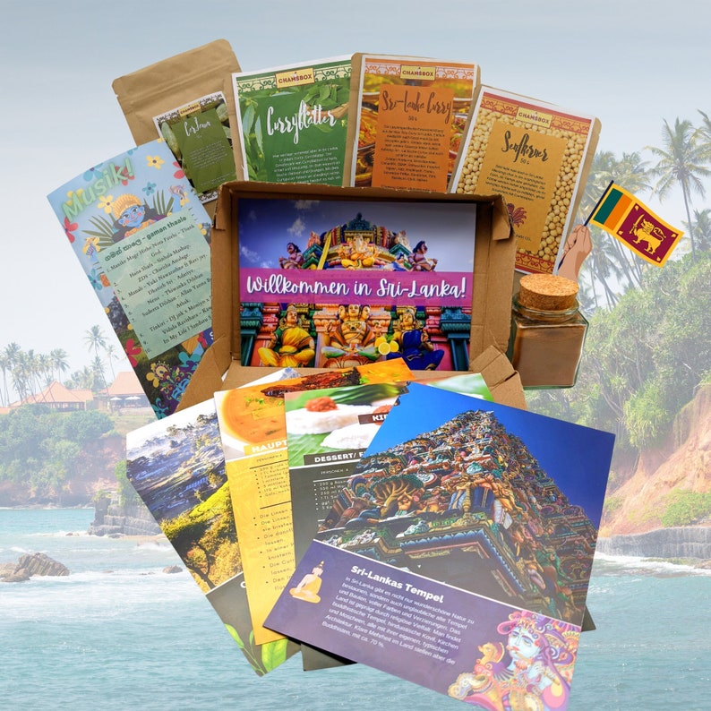 Sri Lanka Box Gewürzreise Gewürzbox mit Rezeptbooklet und Infoheft Kochbox Weihnachtsgeschenk für Kochliebhaber, Familien & Reisefans Bild 1