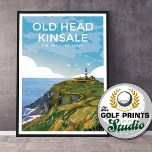 Póster con impresión de golf del campo de golf Old Head, Kinsale, condado de Cork, Irlanda. Póster de viaje para clubes. Regalo para golfistas. Impresión deportiva. Arte para sala de estar.