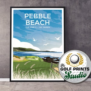 Pebble Beach 7e hole golfclub print US Open golf Amerika Californië reizen poster print cadeau voor golfer golf Art Print cadeau zoon moeder vader