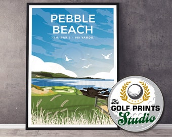 Pebble Beach 7th Hole Golf Club Print US Open Golf America California Travel Poster Print Gift for Golfer Golf Art Print Gift Son Mum Dad