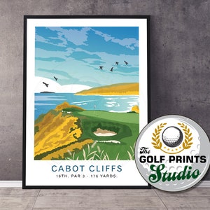 Cabot Cliffs Golf Links 16e hole Nova Scotia Canada Canadese golf reizen poster Cape Breton Golf print open golf cadeau Man Cave Home Bar