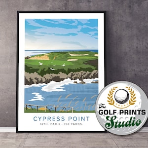 Cypress Point Club 16th Hole Golf Print Pebble Beach California Travel Poster Monterey Peninsula US Open Golf Poster Gift Golfer Golf Art
