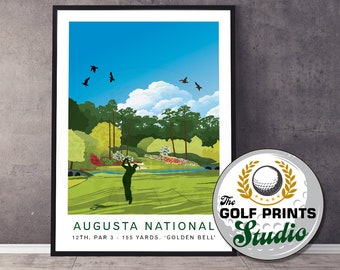 Augusta National Golf Club 12th Hole Amen Corner Travel Poster Print Gift for Golfer Golf Art Print Gift for Mum or Dad Living Room Art