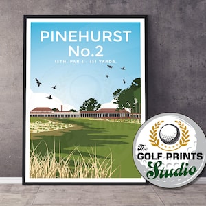 Póster de viaje de Carolina del Norte con impresión del club de golf Pinehurst No2 18th, póster de viaje con impresión artística del US Open de golf, regalo de Navidad para golfistas en EE. UU.