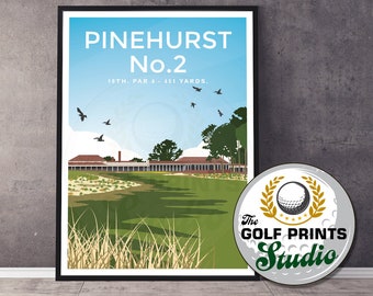 Pinehurst No2 18th Golf Club Print North Carolina Travel Poster US Open Golf Art Print Travel Poster USA Christmas Golf Gifts for Golfer