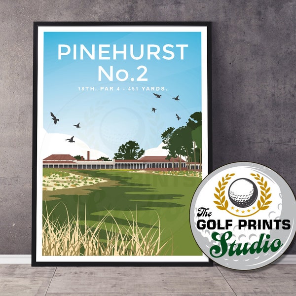 Pinehurst No2 18th Golf Club Print North Carolina Travel Poster US Open Golf Art Print Travel Poster USA Christmas Golf Gifts for Golfer