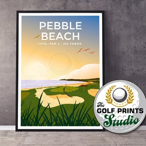 Pebble Beach Golf Club 10th Hole Travel Poster Print Gift for Golfer Golf Art Print Gift for Mum or Dad Sports Print Golf Map Score Card