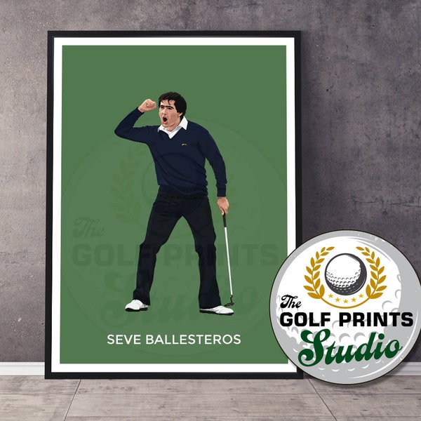 Seve Ballesteros Golf Arte Impresión Cartel Golf Pared Arte Regalo para Golfista Golf Ilustración Cartel Impresión