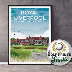 Royal Liverpool Golf Club 18th Hole Travel Poster England Liverpool Print The Open Golf Golfer Gift