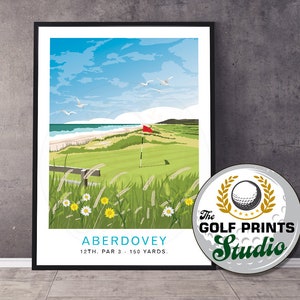 Aberdovey Golf Course Wales Travel Art Poster UK Snowdonia National Park Golf Print Golf Gift Art Print Golf Gift for Him Mum Dad Golfer Son