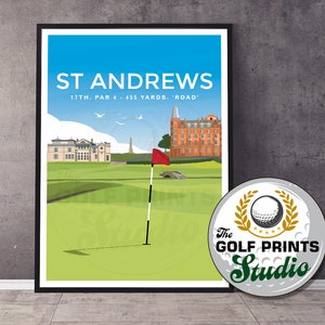 Póster de viaje con impresión de arte de Escocia, regalo para golfista del hoyo 17 del St Andrews Old Course Golf Club, regalo para él, hijo, regalo de golf abierto, papá