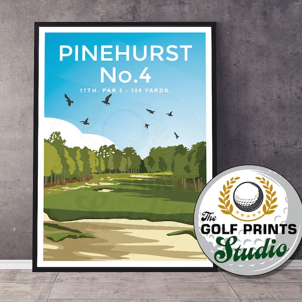 Pinehurst No4 17th Golf Club Print Poster US Open Golf Art Print Travel Poster Carolina USA Christmas Golf Gifts for Golfer Tiger Woods