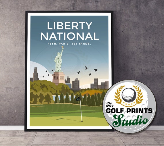 Liberty National Golf Club 13th Hole Statue if Liberty Poster Print New Jersey New York PGA Championship Golf Art Print Travel Poster USA