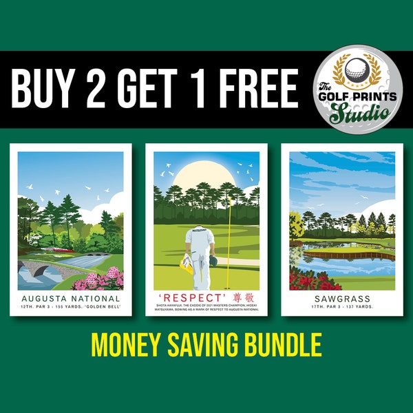 Money Saving Offer - Buy 2 get one FREE - Golf Prints - Travel Posters - Golf Gift - Golf Wall Art - Augusta National - St Andrews