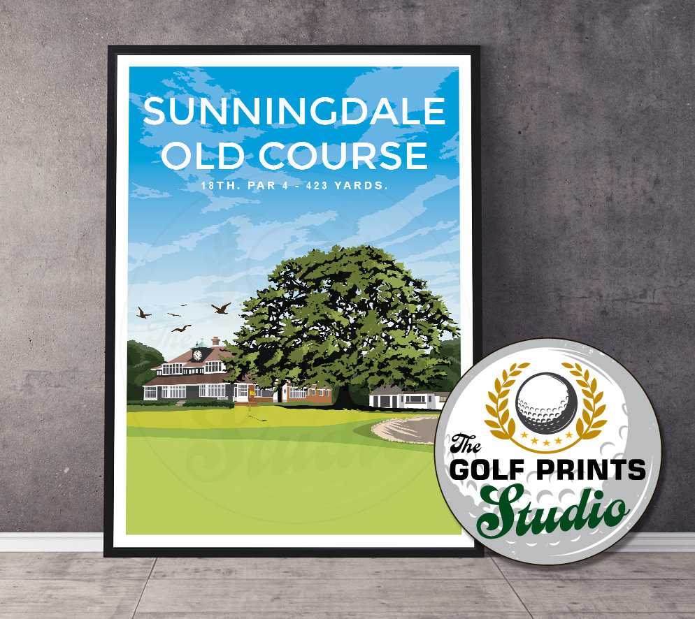 Sunningdale Old Course Golf Poster Print England Berkshire Golf Travel Print Wall Art Poster Print 18th Hole Golf Gift Dad Son Wife Golfer