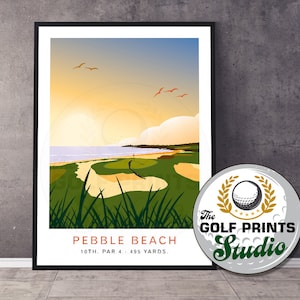 Pebble Beach Golf Club 10th Hole Travel Poster Print Regalo para golfista Golf Art Print Regalo para mamá o papá Sports Print Golf Map Score Card