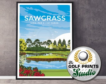 TPC Sawgrass 17th Hole Golf Club Print Travel Poster Ponte Vedra Beach Florida Gift for Golfer Golf Art Print Sports Print Living Room Art