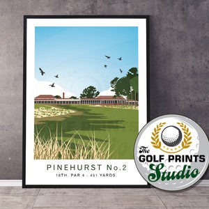 Pinehurst No2 18th Golf Club Print North Carolina Travel Poster US Open Golf Art Print Travel Poster USA Christmas Golf Gifts for Golfer