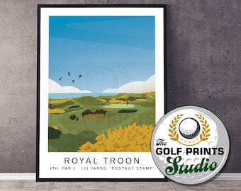 Royal Troon Golf Club 8th Hole Travel Poster Scottish Glasgow Print Open Golf Gift for Golfer Golf Art Print Gift Mum Dad Living Room Art