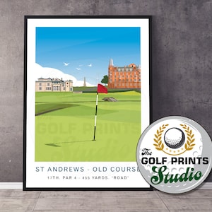 Póster de viaje con impresión de arte de Escocia, regalo para golfista del hoyo 17 del St Andrews Old Course Golf Club, regalo para él, hijo, regalo de golf abierto, papá