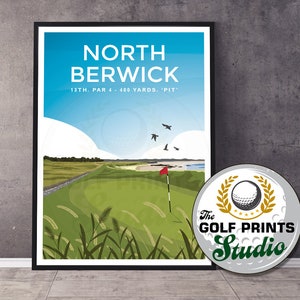North Berwick Golf Club 13th Hole Travel Poster Scottish Scotland Firth of Forth Poster Print Open Golf Gift for Golfer Golf Art Print