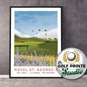 Royal St Saint George's Golf Club 6a buca Viaggio Golf Poster Inghilterra Stampa Regalo di golf di Natale aperto Golfista Golf Stampa artistica Soggiorno Arte