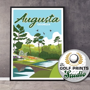 Augusta National Hogan Bridge Travel Poster Wall Art Print Amen Corner US Masters Geschenk für Golfer Art Print Geschenk für Mama oder Papa Wohnzimmer