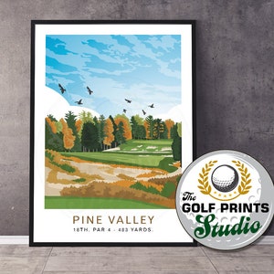 Pine Valley Golf Club 18e hole golf print poster Philadelphia New Jersey New York PGA Championship golf Art Print cadeau reizen poster USA