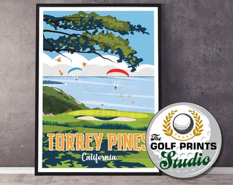 Torrey Pines Golf Club Travel Poster US Open Golf Wall Art Print 3rd San Diego Paragliding California Golf Gifts for Golfer Tiger Woods