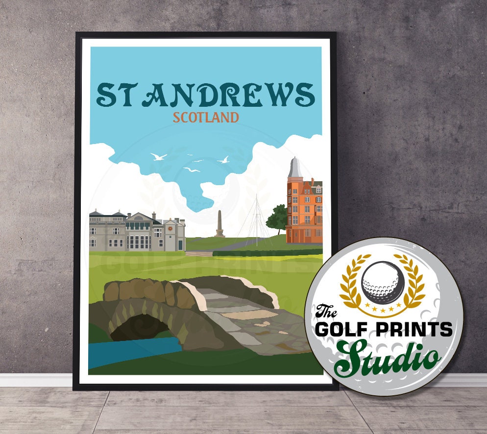 St Andrews Old Course Golf Print, Scotland Travel Poster, Golfer Gift ...