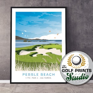 Pebble Beach Golf Club 17th Hole US Open Golf Travel Poster Print Gift para golfista Golf Art Print Gift Mum Dad Brother Golf Map Score Card