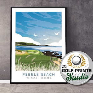 Pebble Beach 7th Hole Golf Club Print US Open Golf America California Travel Poster Print Gift for Golfer Golf Art Print Gift Son Mum Dad