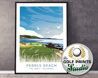 Pebble Beach 7th Hole Golf Club Print US Open Golf America California Travel Poster Print Gift for Golfer Golf Art Print Gift Son Mum Dad