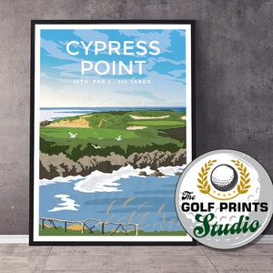 Cypress Point Club 16th Hole Golf Print Pebble Beach California Travel Poster Monterey Peninsula US Open Golf Poster Gift Golfer Golf Art