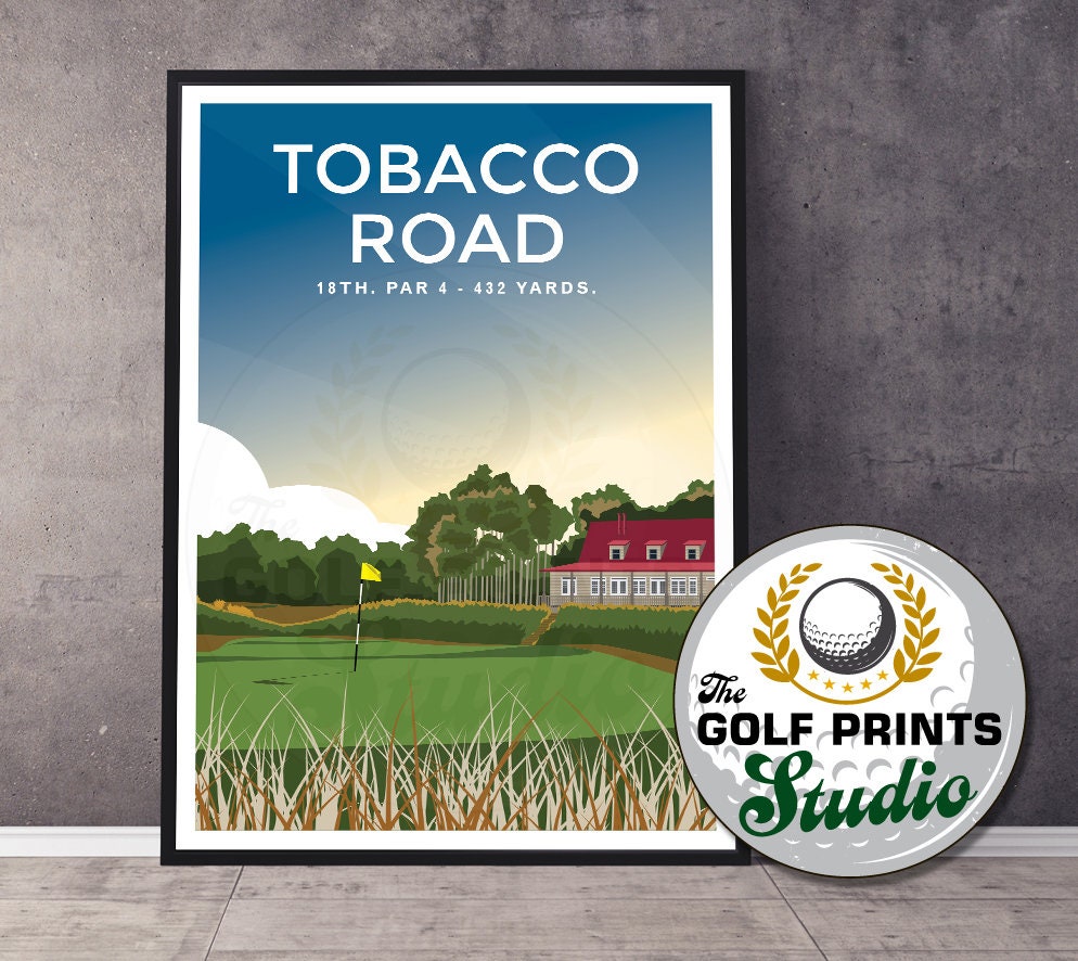 tobacco road font Tobacco Road Golf Print, NC 18th Hole Travel Poster