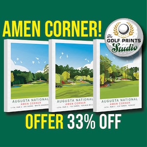 Augusta National AMEN CORNER Golf Prints Hole 11, Hole 12 & Hole 13 Travel Poster Print golf gifts for men Golf Art Games Room Sport Posters