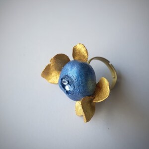 Blueberry Statement Ring: Gold Leaf, Rhinestone Berry Ring - Etsy